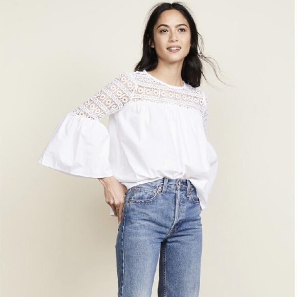 Endless Rose Bell Sleeve Lace Poplin Blouse (Women Size Medium) - Picture 2 of 8